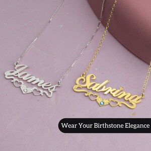Collar de piedra natal de oro y plata personalizado: grabado de nombre personalizado, regalo de moda para novia, esposa: elegante accesorio de joyería
