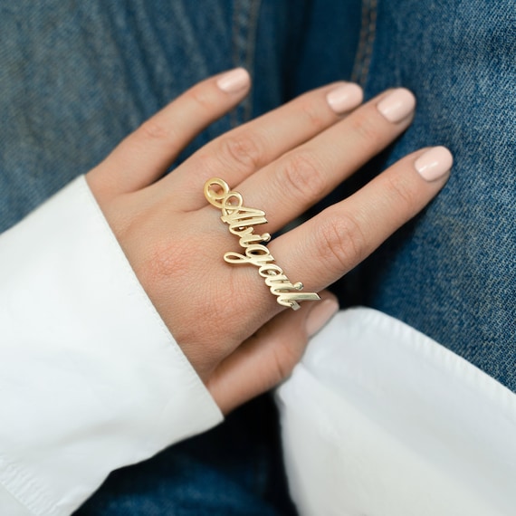 Better Jewelry Script Design 14K Gold Two Fingers Name Ring – Betterjewelry