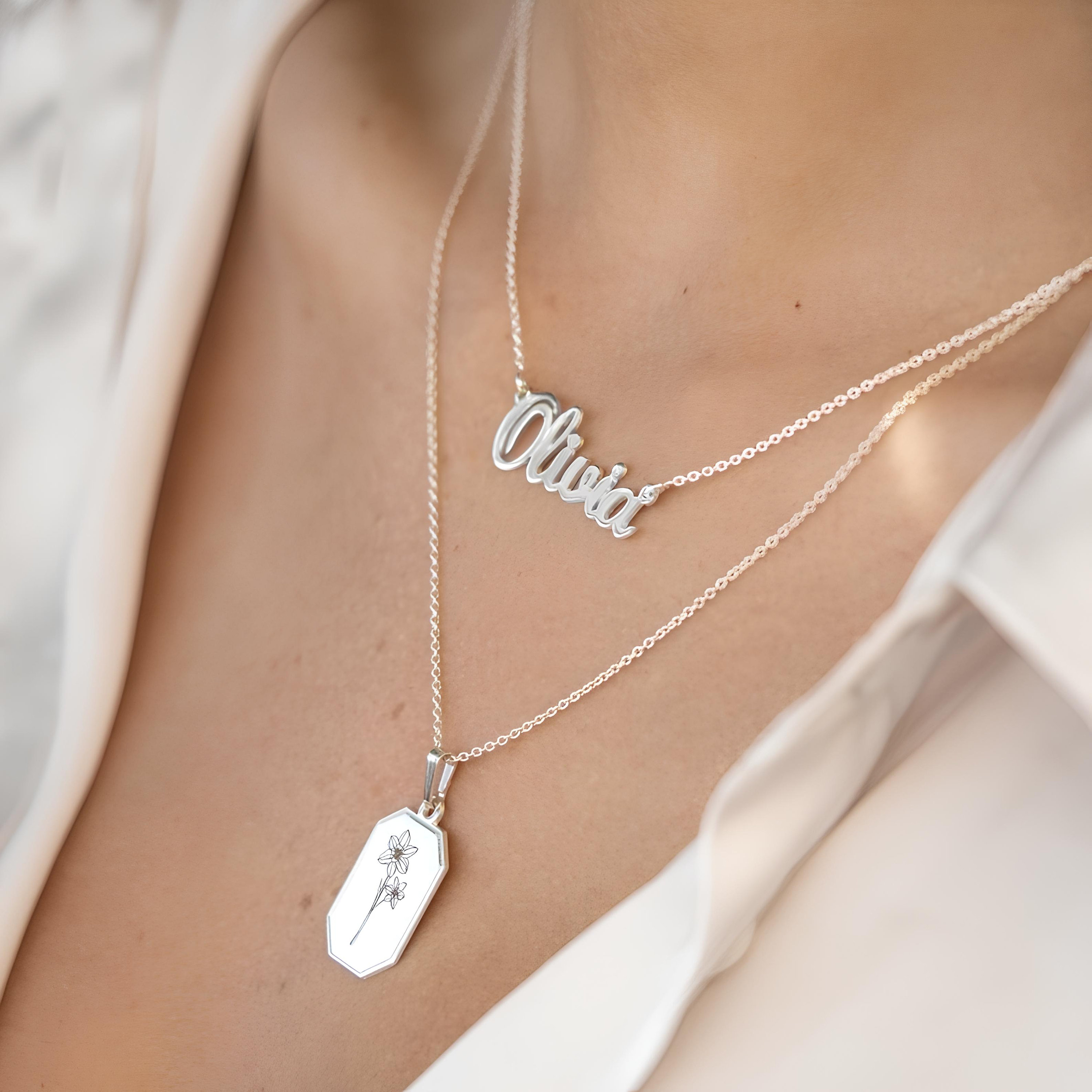 Collana personalizzata con nome per donne, argento oro rosa
