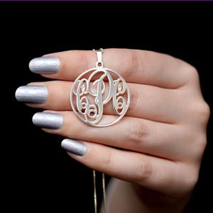 Personalized Monogram Necklace in Gold, Silver, Rose Gold – Custom Engraved Disk Pendant with 3 Initials, Custom Circle Monogram Jewelry