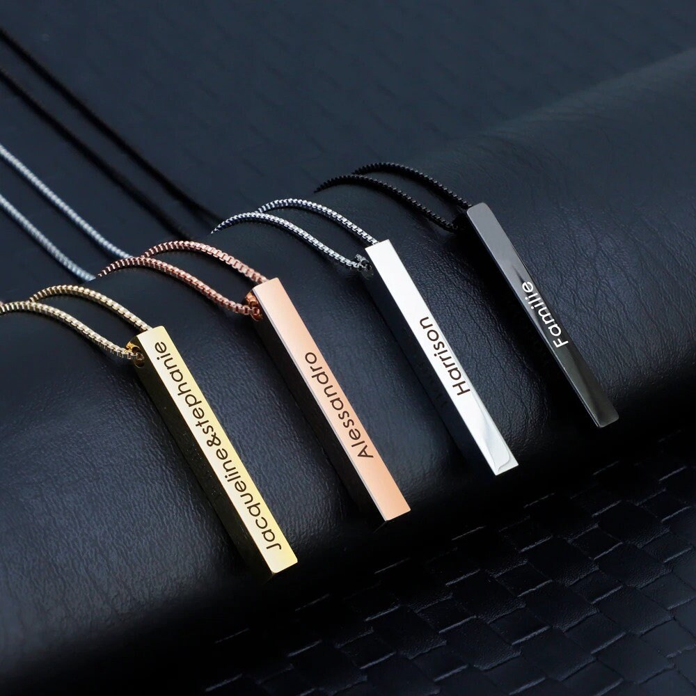 Personalized Name Necklace - Custom Engraved Bar Necklace With Gift Box (Gold/Silver/Rose Gold) - View #13