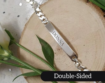 Unisex Custom ID Bracelet - Personalized Double-Sided Bar Name Bracelet, Gold/Silver - Couple Jewelry - Perfect for Anniversary or Birthdays