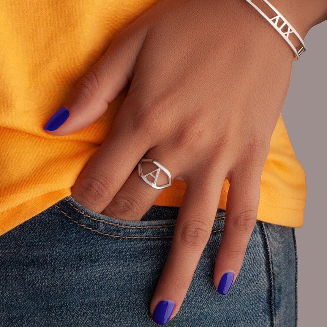 Custom Initial Ring, Engraved Gold & Silver Stacking Ring, Personalized ...