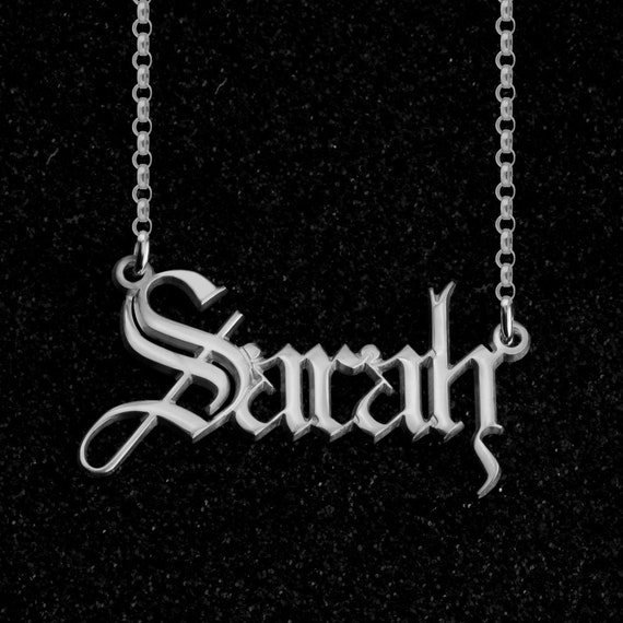 Old English Name Necklace Gothic Name Necklace Gold Nameplate