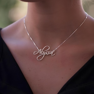 Personalized Script Name Necklace in Gold and Sterling Silver - Custom Engraved Nameplate Jewelry for Women