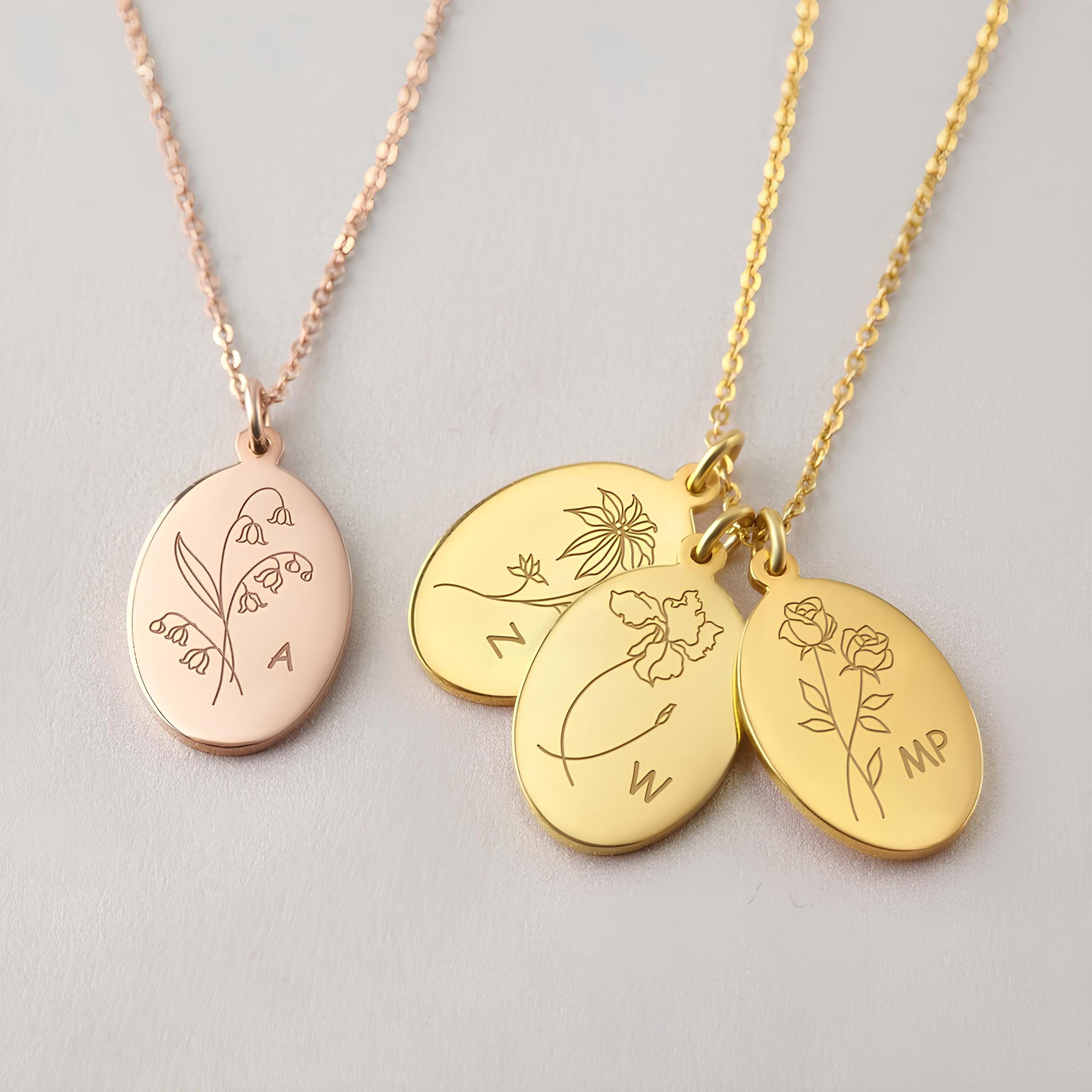 Birth Flower Necklace: Birth Month Flower Necklace God, Silver - Birth Month Necklace, Gold Birth Flower Necklace, Birthday Flower Pendant