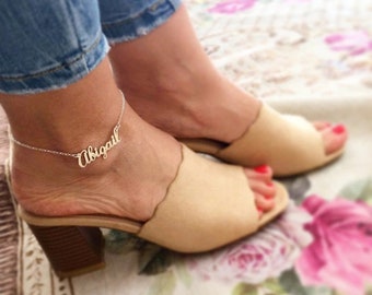 Name Anklet - Hot Wife Anklet - Personalized Anklet Gift for Wife - Gold Custom Anklets - Sterling Silver Customized Ankle Bracelet