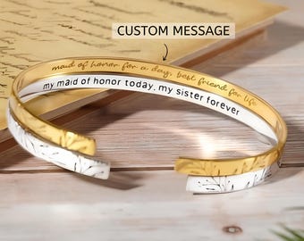 Personalized Cuff Bracelet for Her – Custom Engraved Leaf Pattern Bangle with Hidden Message – Unique Inspirational Jewelry Gift for Women