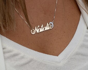 Personalized Sterling Silver Name Necklace: Custom Engraved Gold Pendant - Jewelry Gift for Wife, Girlfriend - Birthday, Anniversary Present