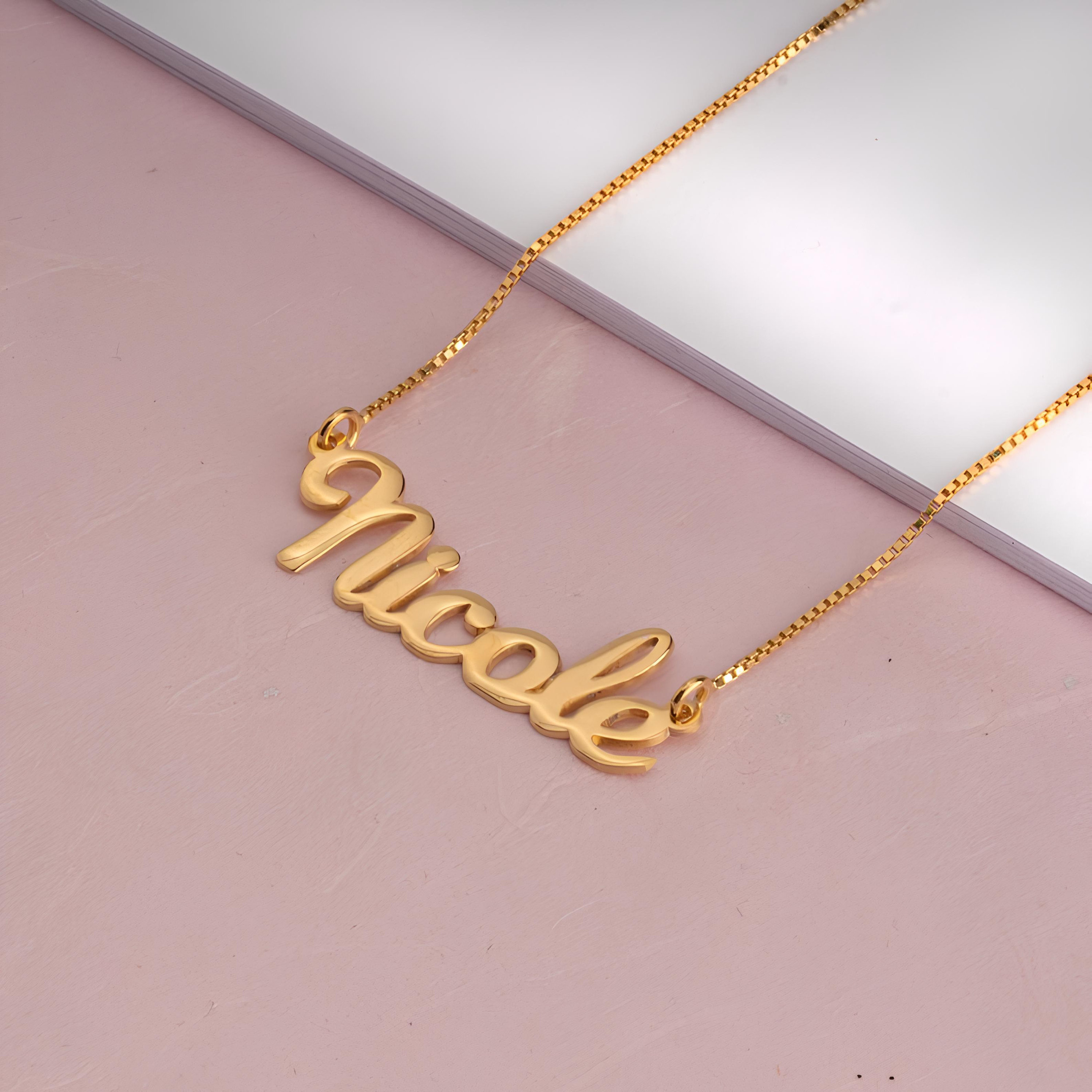 Collana con Nome in Stile Firma con Diamante in Argento Placcato Oro