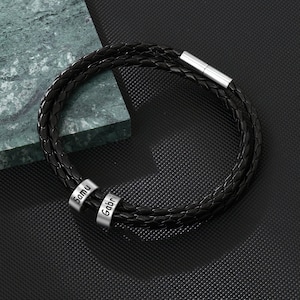 Pulsera trenzada: pulsera de cuero trenzado, pulsera de nombre tejido para hombre, pulseras negras para chicos, regalo de cumpleaños para novio, papá, marido