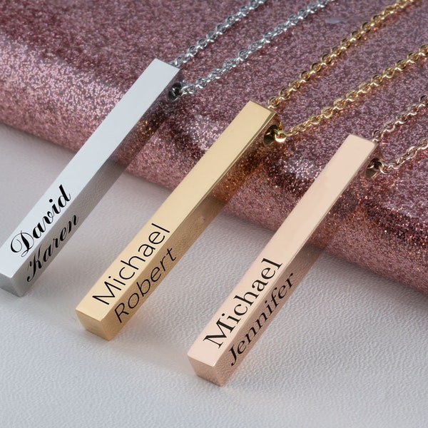 3d Bar Necklace - Engraved 3d Bar Necklace - Mothers Necklace - Couple Necklace - 3d Bar Name Necklace - Personalized Bar Necklace -Mom Gift