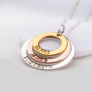 Collar para mamá de 3 - Collar de tres tonos - Collar para madres - Joyas personalizadas para madres - Collar grabado para madres - Collar para mamá