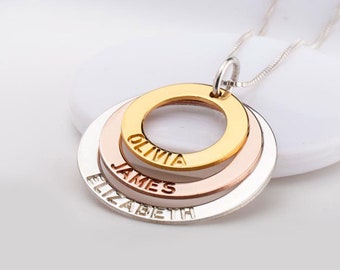 Personalized Mother Necklace with 3 Names Customized 3 Disc Circle Necklace for Women for Mom 
