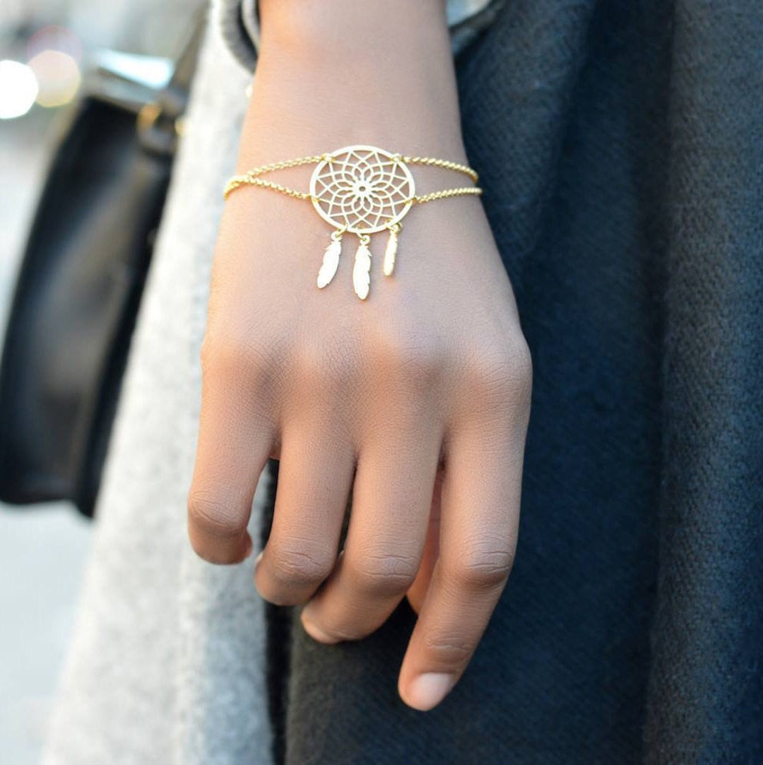 ASTER Bracciale Regolabile In Argento Placcato Con Ciondolo Acchiappasogni E Piuma - Gioiello Donna - 2