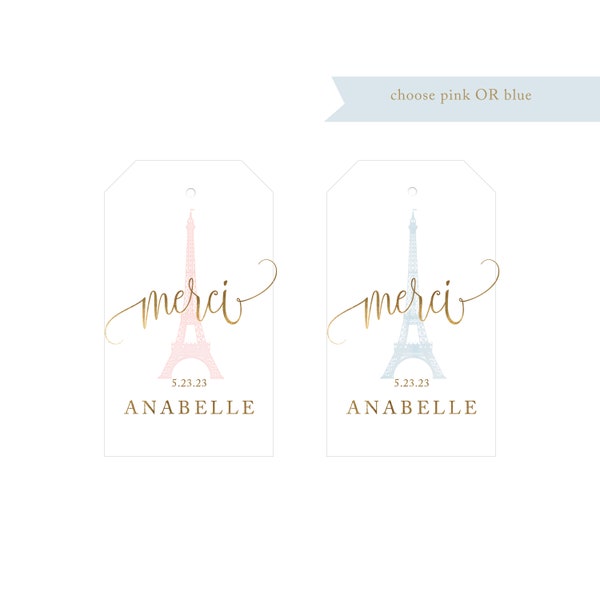 French thank you tag, Paris party favor tags, thank you tags, merci, birthday, bridal shower, anniversary, printed tags, B204