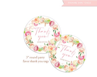 Beach floral party favor tags, favor tags, personalized thank you tags, beach theme, girl baby shower, baby girl, printed tags, C099