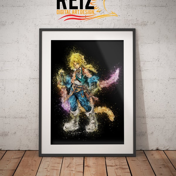 Zidane Final Fantasy 9 - INSTANT DOWNLOAD - Print Art, Watercolor, Gift, Printable, Home Decor, Wall Print, Poster, Geek, Nerd, Nursery Room