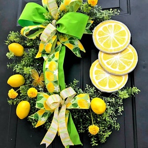 Lemon Summer Wreath for Front Door, Bright Yellow Green Lemon Decor, Handmade Spring Summer Wreath, Farmhouse Citrus Wreath