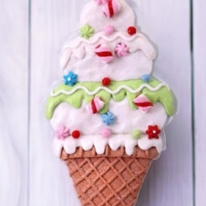 Clay Dough Ice Cream Cone Ornament - Multicolored Christmas Wreath Attachment
