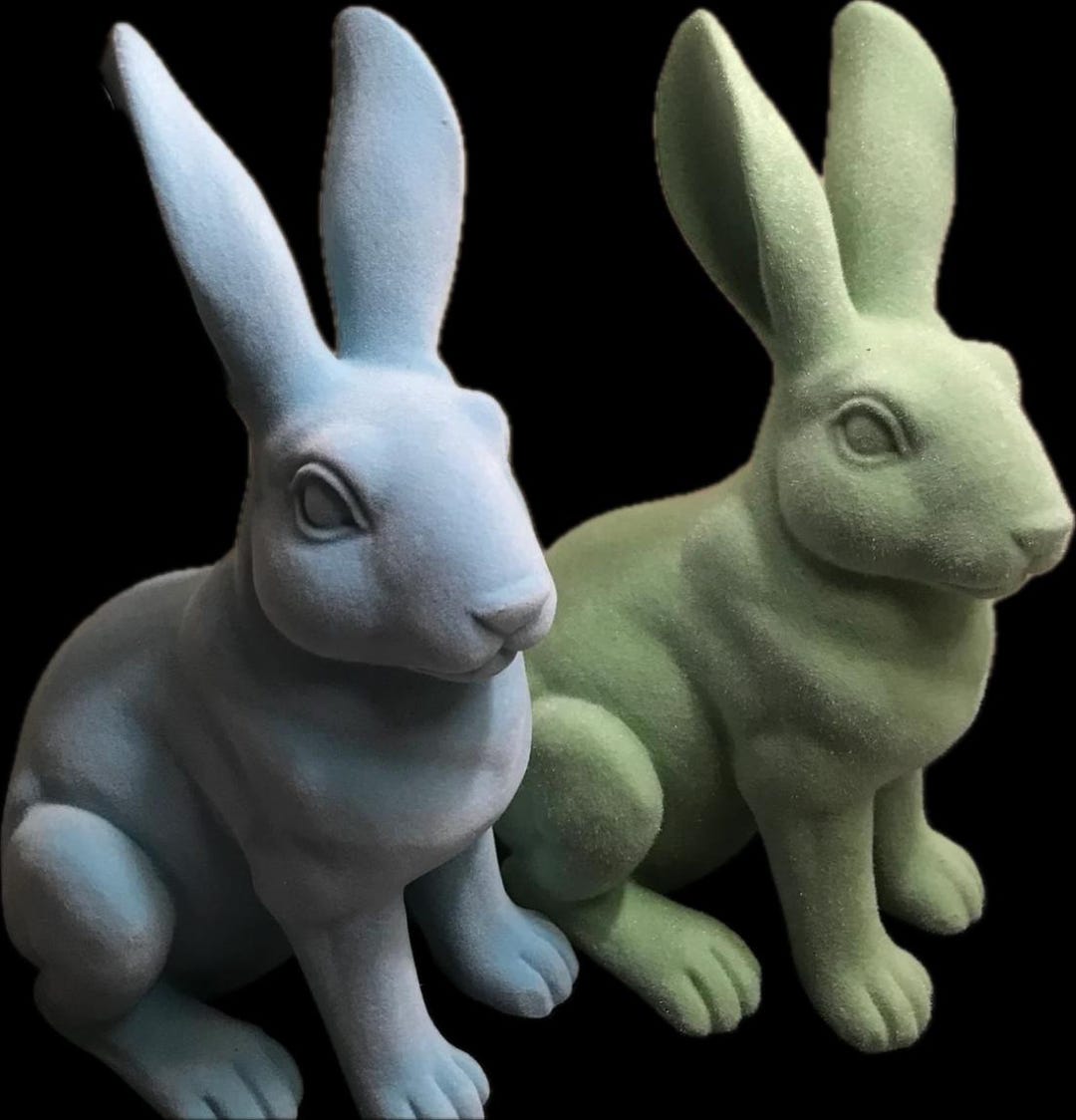 Flocked Resin Easter Bunny Figurines – 8” Pastel Blue & Green – Vintage ...