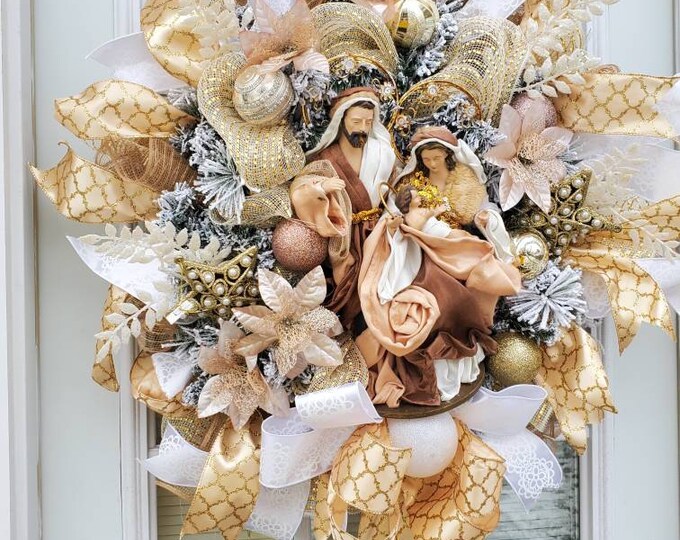 Christian Christmas Wreath Nativity Scene Wreath Christmas Etsy