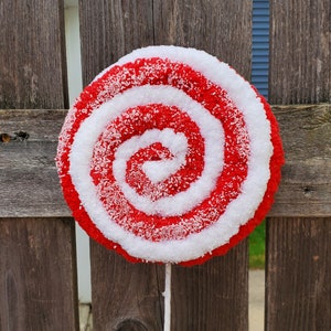 Red and white swirl lollipop pick handmade