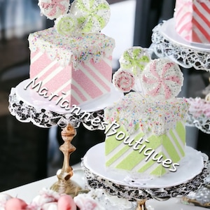 Pink Glitter Fake Cake, Fake Bake Ornament Topped with Lollipos and Frosting, Wreath Attachment, Ornaments
