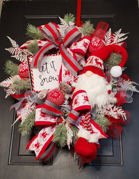 Gnome Wreath, Christmas Gnome Wreath, Winter Wreath, Gnome Decor, Rustic Christmas