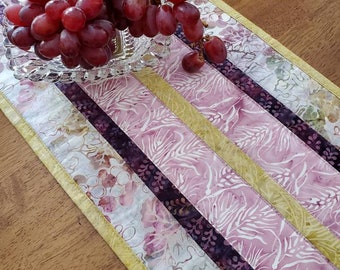 Modern quilted batik table runner, Grapes and Wheat, Easter table runner