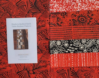 DIY quilt kit: includes Modern Quilted Batik Table Runner Pattern, batik fabrics, and batting, Beginner to Intermediate craft