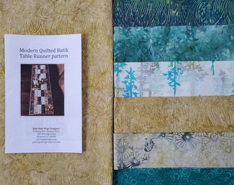 DIY quilt kit: includes Modern Quilted Batik Table Runner Pattern, batik fabrics, and batting, Beginner to Intermediate craft
