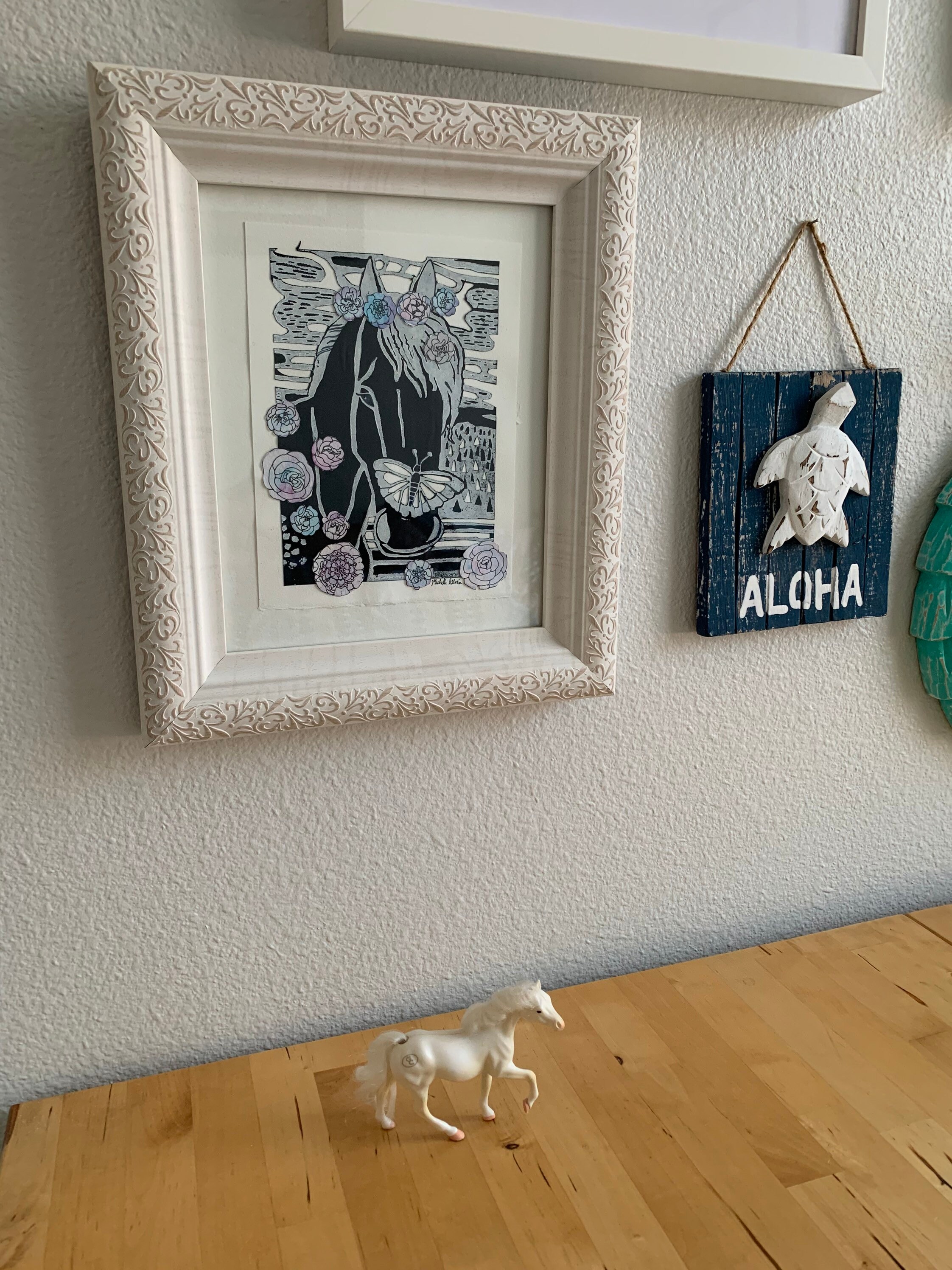 Horse and Butterfly Linoleum Block Print With Roses - Etsy