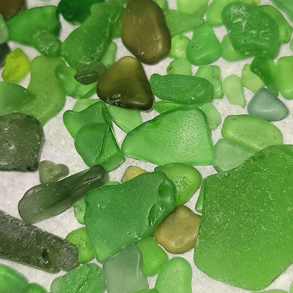 AUTHENTIC Lake Erie Beach Glass- Various Greens, Grades A&B Craft Glass 60pc for 15