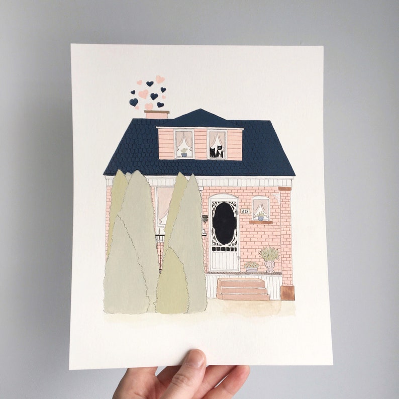 Custom House Portrait, Custom House Illustration, House Drawing, Hand Painted House Portrait 画像 2