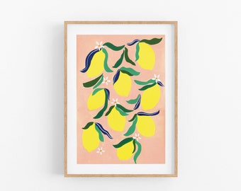 Lemon Art Print Illustration Simple Lemon Wall Decor Colorful Fruit Art Poster Kitchen Art Illustration Gift for Her Gift for Him