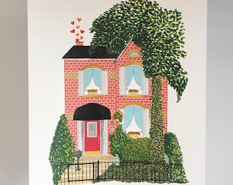 Custom House, Illustration de Custom House, Dessin de maison, Portrait de maison peint à la main