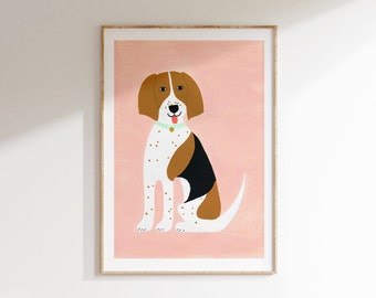 Hound Dog Art Print, Hound Dog Illustration, Nursery Dog Print, Kids Room Decor, Cute Dog Art, Baby Shower Gift