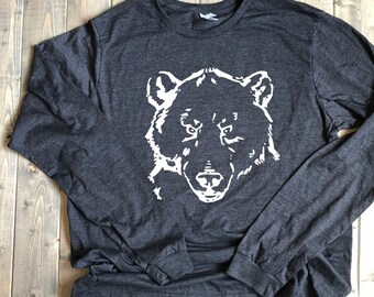 Long Sleeve Bear shirt, Bear shirt, outdoors shirt, grizzly bears, long sleeve shirt, black bear, bear hunting, yellowstone shirt, bear head