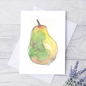 Cartes de correspondance, Cartes de voeux vierges avec enveloppes, Papeterie pliée, Aquarelle poire, Livraison gratuite, Cartes de fruits, Fait main