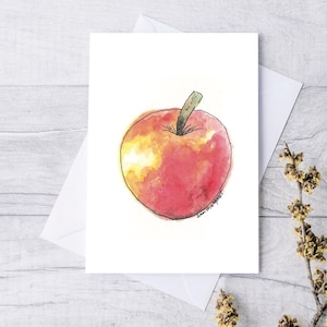 Cartes de correspondance, Cartes de voeux vierges avec enveloppes, Papeterie pliée, Aquarelle Pomme, Livraison gratuite, Cartes de fruits, Cartes faites main