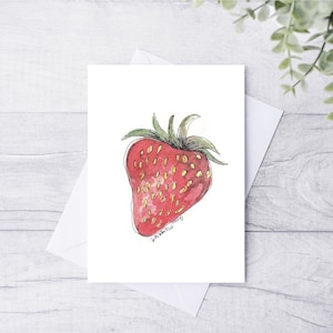 Cartes de correspondance, Cartes de voeux vierges avec enveloppes, Papeterie pliée, Aquarelle fraise, Livraison gratuite, Cartes de fruits, Cartes faites main
