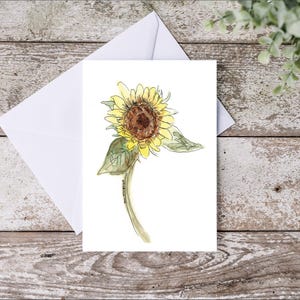 Cartes de correspondance, Cartes de voeux vierges avec enveloppes, Papeterie pliée, Tournesol aquarelle, Livraison gratuite, Cartes nature, Cartes florales faites main