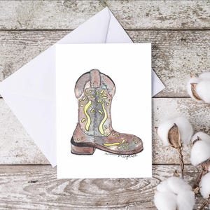 Cartes de correspondance, Cartes de voeux vierges avec enveloppes, Papeterie pliée, Botte de cow-boy aquarelle, Livraison gratuite, Cartes de pays, Cartes faites main
