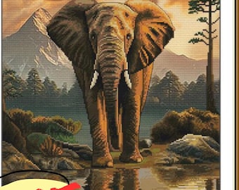 Elephant and Kilimanjaro Cross Stitch Kit: Animal Needlework, Nova Sloboda