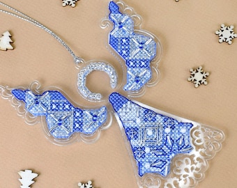 Angel Ornament Cross Stitch Kit on plastic base, DIY Christmas Embroidery by Kolorova
