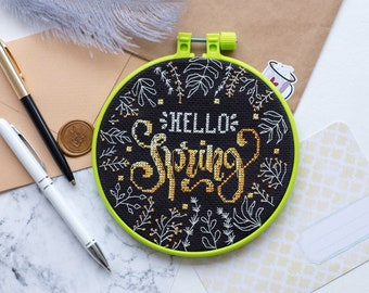 Hand Embroidery Kit for Beginner Spring Wildflowers Cross stitch Embroidery Hoop Pattern, Cross stitch kit Hoop Kit Modern Embroidery AHM01