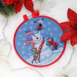 Snowman Cross Stitch DIY Kit Three Cute Cats Embroidery Kit Snowman embroidery Counted Cross Stitch Craft DIY Kit Gift For Stitcher AbrisArt