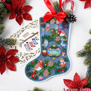 Christmas Stocking Beads Hand Embroidery Kit, DIY Christmas Stocking For Gift, Colorful Needlepoint Kit AbrisArt