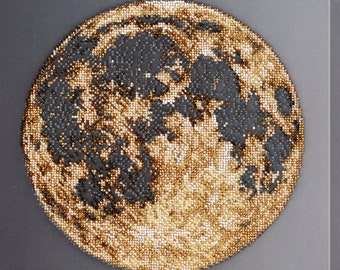 Bead embroidery kit Gold Moon science embroidery needlework kit, hand embroidery, embroidery pattern, gift idea, star beading pattern AB01